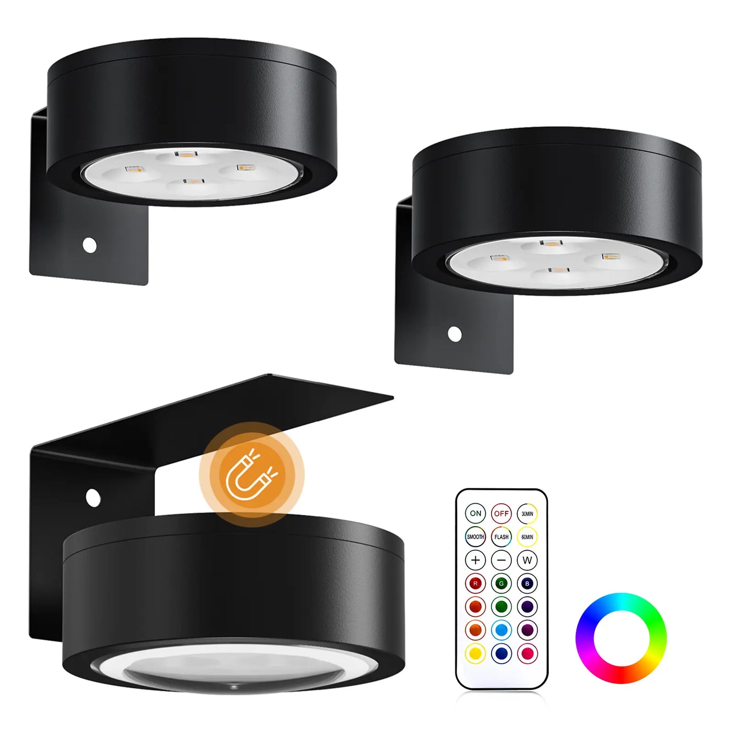 CADRIM Picture Light Wall Light 3 Pack Rechargeable with Remote 12 RGB Colors Dimmable Timer Magnetic Wireless Art Display Lighting for Painting Photo Frame Poster (Renter Friendly)