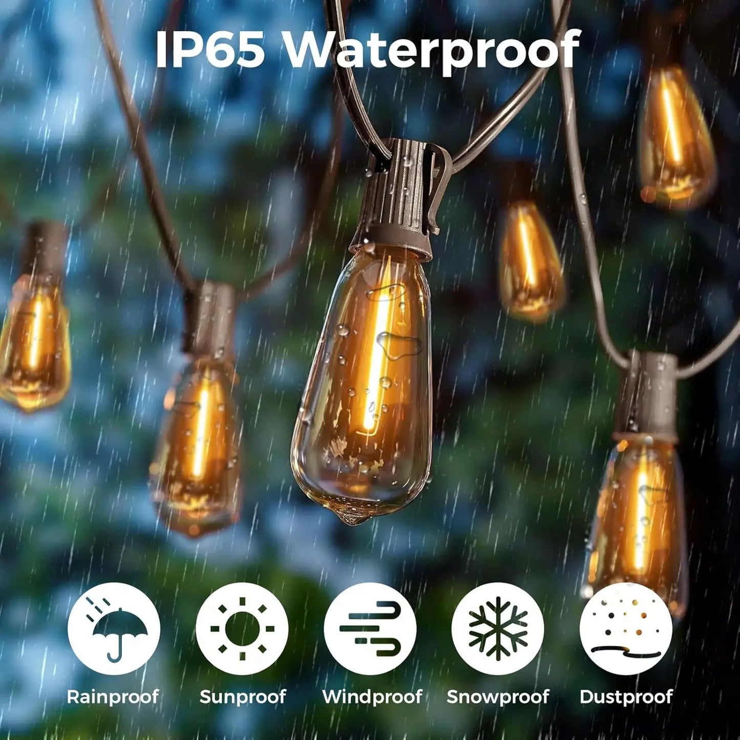 LED Outdoor String Light, 100Ft Waterproof String Lights, Dimmable Outdoor Decorative Light (Dimmer Is Not Included), Suitable for Garden, Yard, Patio, Balcony, LED Lights, Led Bulbs
