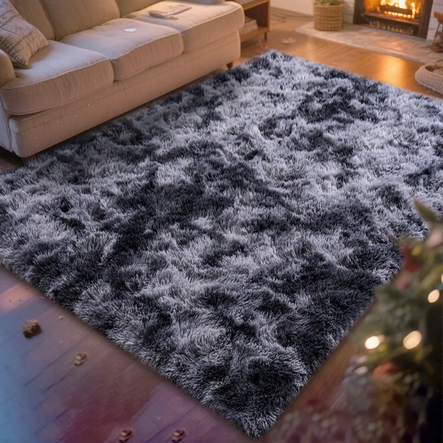 PLUMLIK Blue Grey Area Rugs for Living Room Bedroom, Upgrade Non Slip Fluffy Soft Shag Carpet, Kid and Pet Friendly, Rugs with 4 Stickers, Indoor Floor Shaggy Plush Rug Silky, Esthetic Decor, Gift for Mother'S Day, Easter, Dry Clean Only