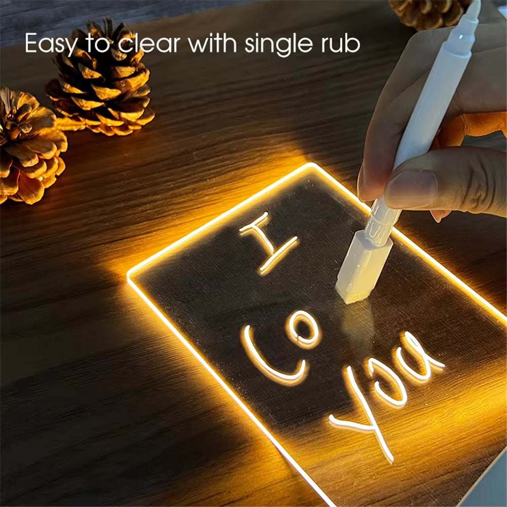 Illuminate Your Space with the Versatile LED Memo Board Night Light - USB-Powered, Erasable Acrylic Message Board for Home and Holidays