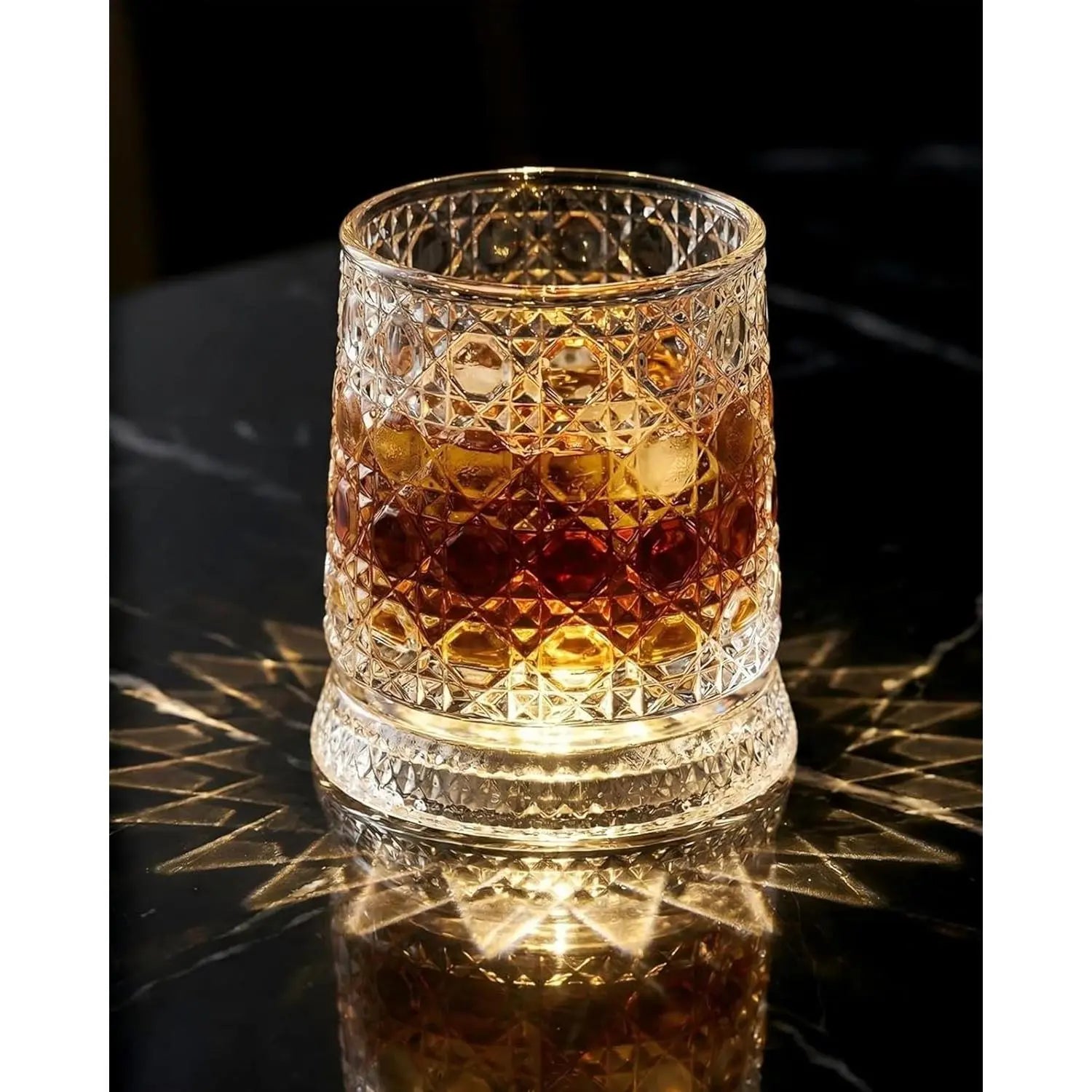 Luxury 360° Rotating Whiskey Glass with Heavy Relief Base - Hand-Painted Crystal Old Fashioned Glass, Unique Embossed Design, 2026 Edition