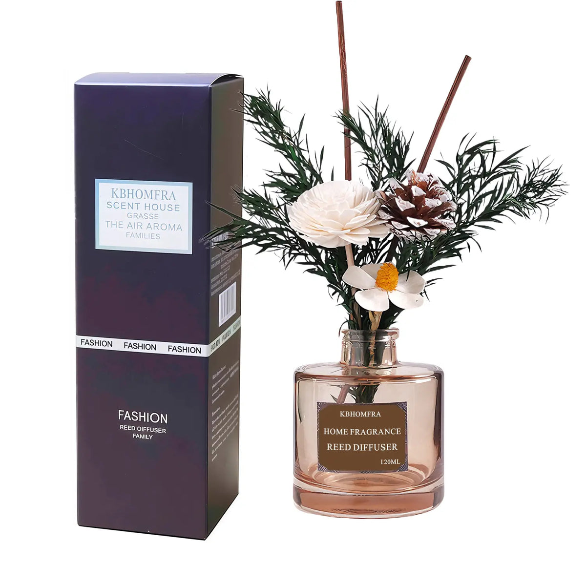 KBHOMFRA Reed Diffuser Jasmine Cedar Sandalwood Scent 4.06Fl.Oz Essential Oil Long-Lasting Fragrance for Livingroom Bedroom & Bathroom with Dried Flowers