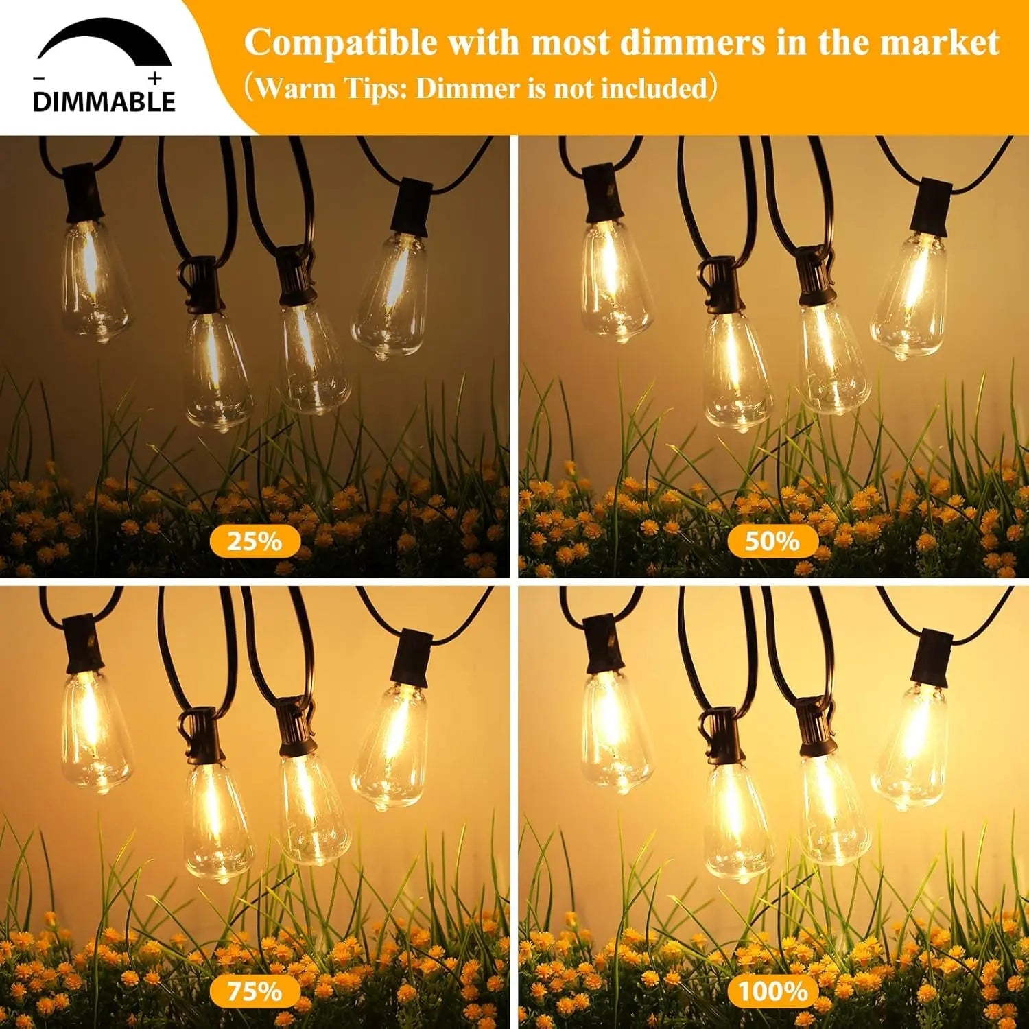 LED Outdoor String Light, 100Ft Waterproof String Lights, Dimmable Outdoor Decorative Light (Dimmer Is Not Included), Suitable for Garden, Yard, Patio, Balcony, LED Lights, Led Bulbs