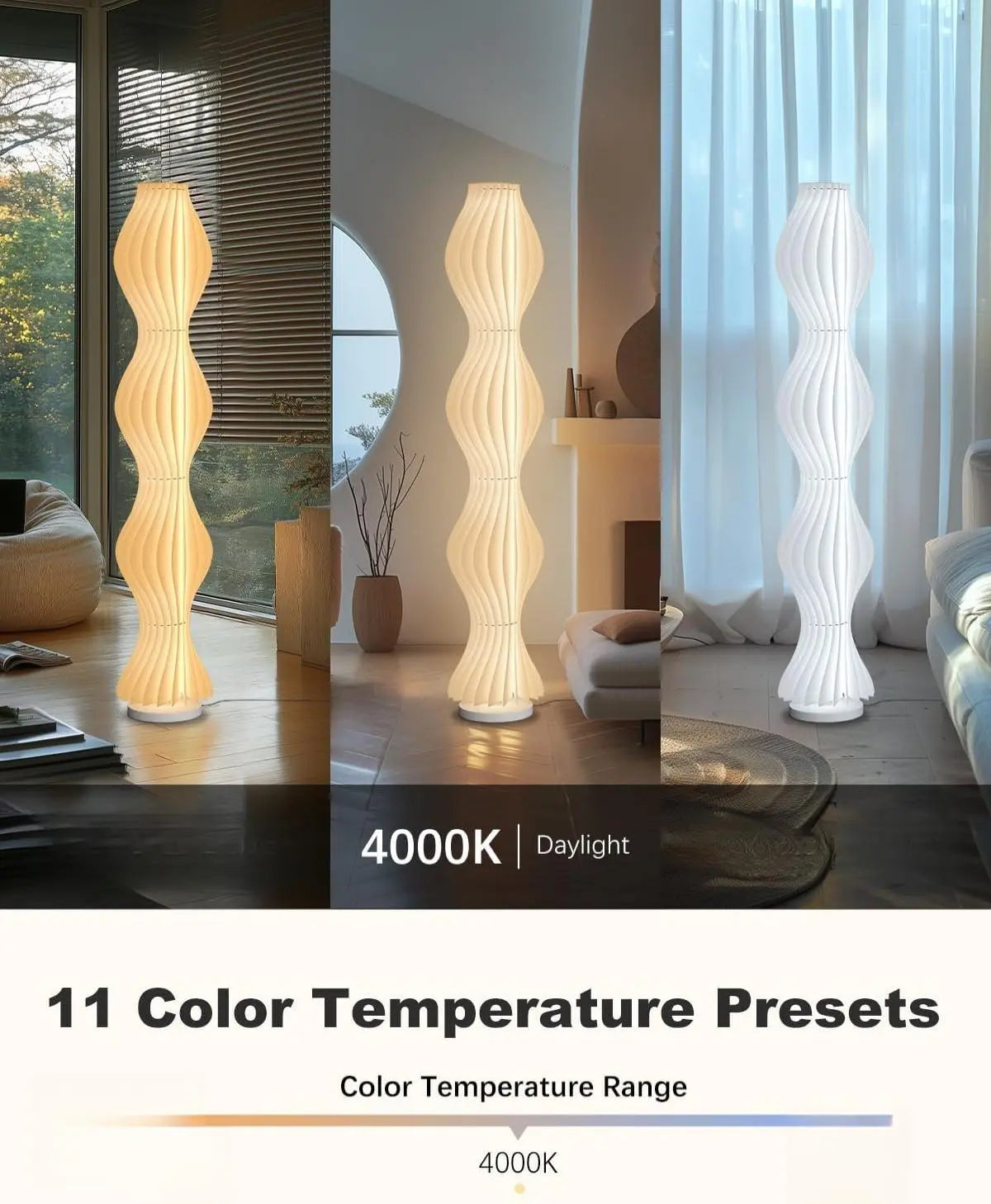 TACAHE Wave Skirt Floor Lamp - 3 Color Temp & Dimmable - Column Standing Floor Lamp with Foot Switch & Remote - 21 Sheets Lampshade - Modern Ambient Light for Living Room, Bedroom - 30W - 66"