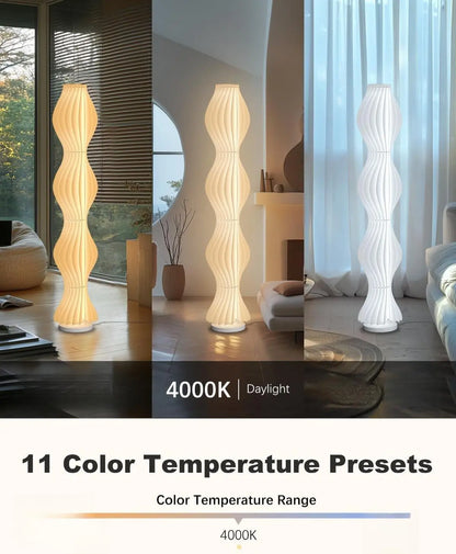 TACAHE Wave Skirt Floor Lamp - 3 Color Temp & Dimmable - Column Standing Floor Lamp with Foot Switch & Remote - 21 Sheets Lampshade - Modern Ambient Light for Living Room, Bedroom - 30W - 66"