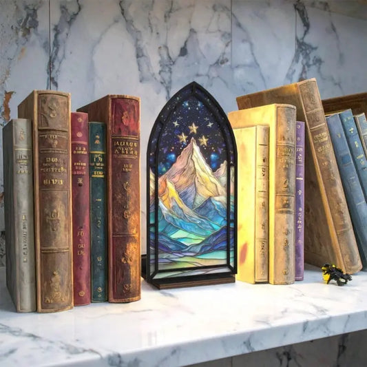 Fantasy Book Nook for Bookaholics, Stained Glass Candle Holder, Bookshelf Decor, Library Decor, Bookish Gift, 3D Bookshelf Sign, Vintage Plaque Decor, Wooden Plaque