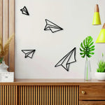 4-Piece Paper Airplane Wall Sculpture Set, Classic Style Acrylic Wall Decor, Minimalist Line Art for Home and Office Decoration