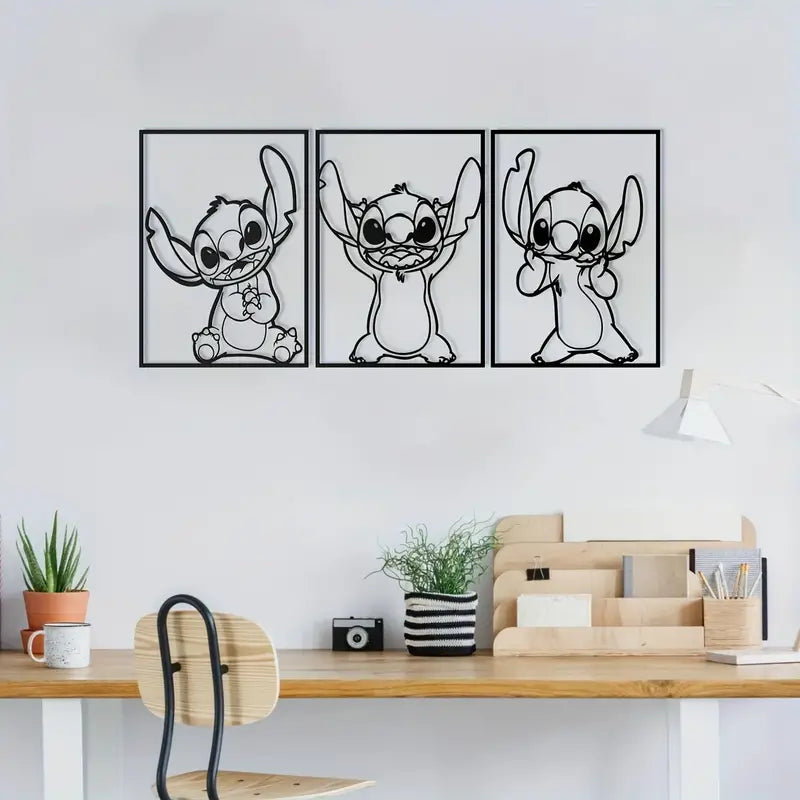 3pcs Set Cute Stitch Acrylic Wall Art, 39.88cm x 28.45cm - Modern Home Decor Sculptures, Elegant Hanging Ornaments for Living Room, Unique Housewarming Gift