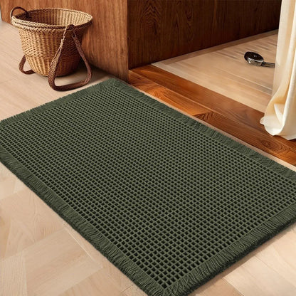 IM HOME Waffle Bath Mat Rugs 1/2/3 Piece, Boho Woven Modern Carpet, Absorbent Non Slip Bathroom Rugs, Soft Washable Bath Rugs with Tassels for Bathroom, Bedroom, Kitchen, Shower, Tub