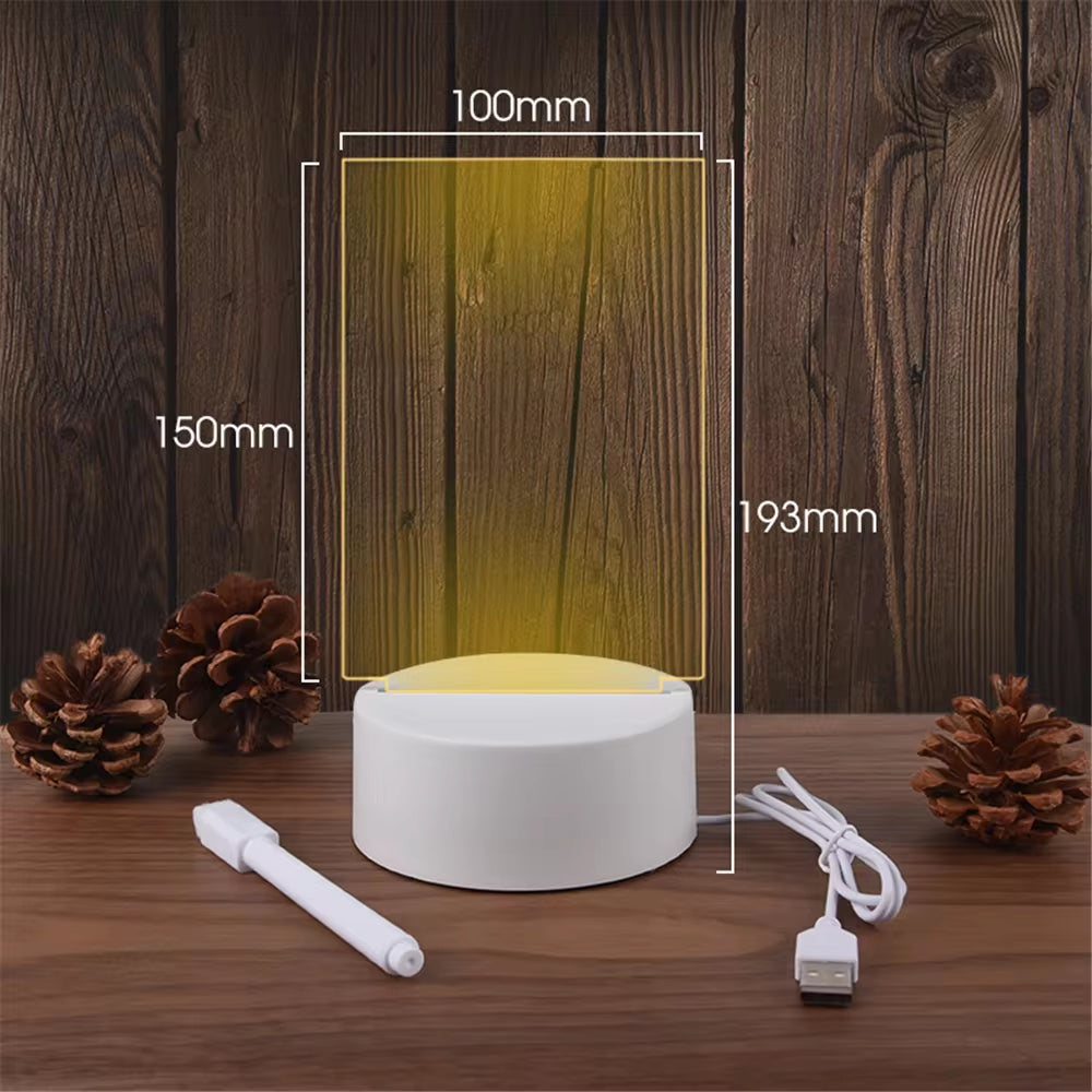 Illuminate Your Space with the Versatile LED Memo Board Night Light - USB-Powered, Erasable Acrylic Message Board for Home and Holidays