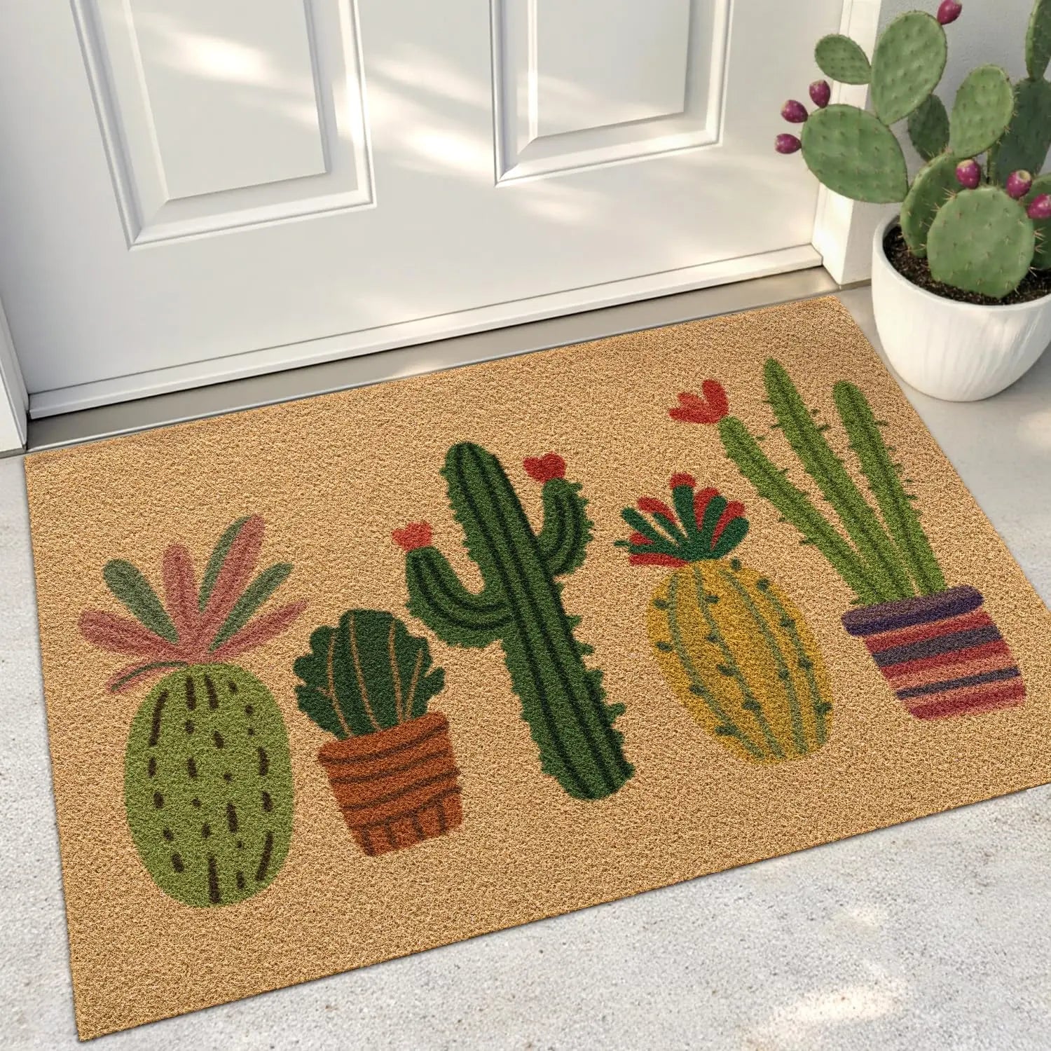 DEXI Front Door Mat outside Entrance Coir, 2X3 Heavy Duty Entry Tropical Plant Doormat, Non Slip Exterior Entryway Floor Dirt Trapper for Porch Patio, Green Monstera Leaves