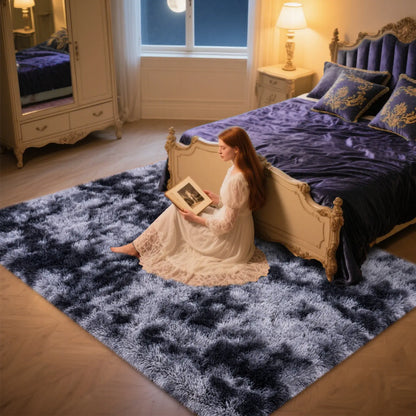 PLUMLIK Blue Grey Area Rugs for Living Room Bedroom, Upgrade Non Slip Fluffy Soft Shag Carpet, Kid and Pet Friendly, Rugs with 4 Stickers, Indoor Floor Shaggy Plush Rug Silky, Esthetic Decor, Gift for Mother'S Day, Easter, Dry Clean Only