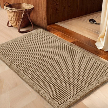 IM HOME Waffle Bath Mat Rugs 1/2/3 Piece, Boho Woven Modern Carpet, Absorbent Non Slip Bathroom Rugs, Soft Washable Bath Rugs with Tassels for Bathroom, Bedroom, Kitchen, Shower, Tub
