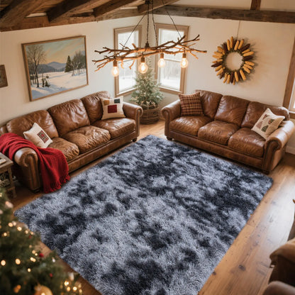 PLUMLIK Blue Grey Area Rugs for Living Room Bedroom, Upgrade Non Slip Fluffy Soft Shag Carpet, Kid and Pet Friendly, Rugs with 4 Stickers, Indoor Floor Shaggy Plush Rug Silky, Esthetic Decor, Gift for Mother'S Day, Easter, Dry Clean Only