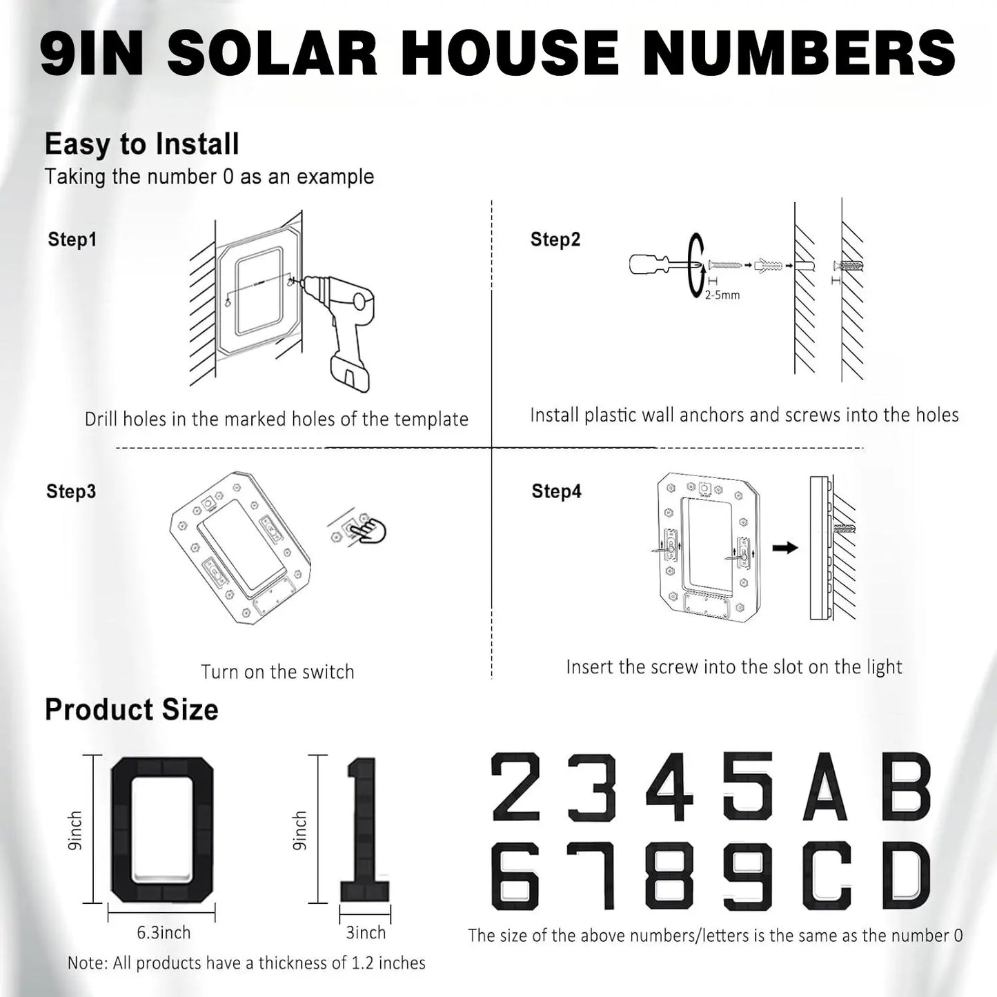 ISUNMEA 9 Inch Solar Lighted House Numbers for Outside, Light up Waterproof LED Address Numbers Signs for Houses, Large Personalized Illuminated Exterior Modern House Numbers Light