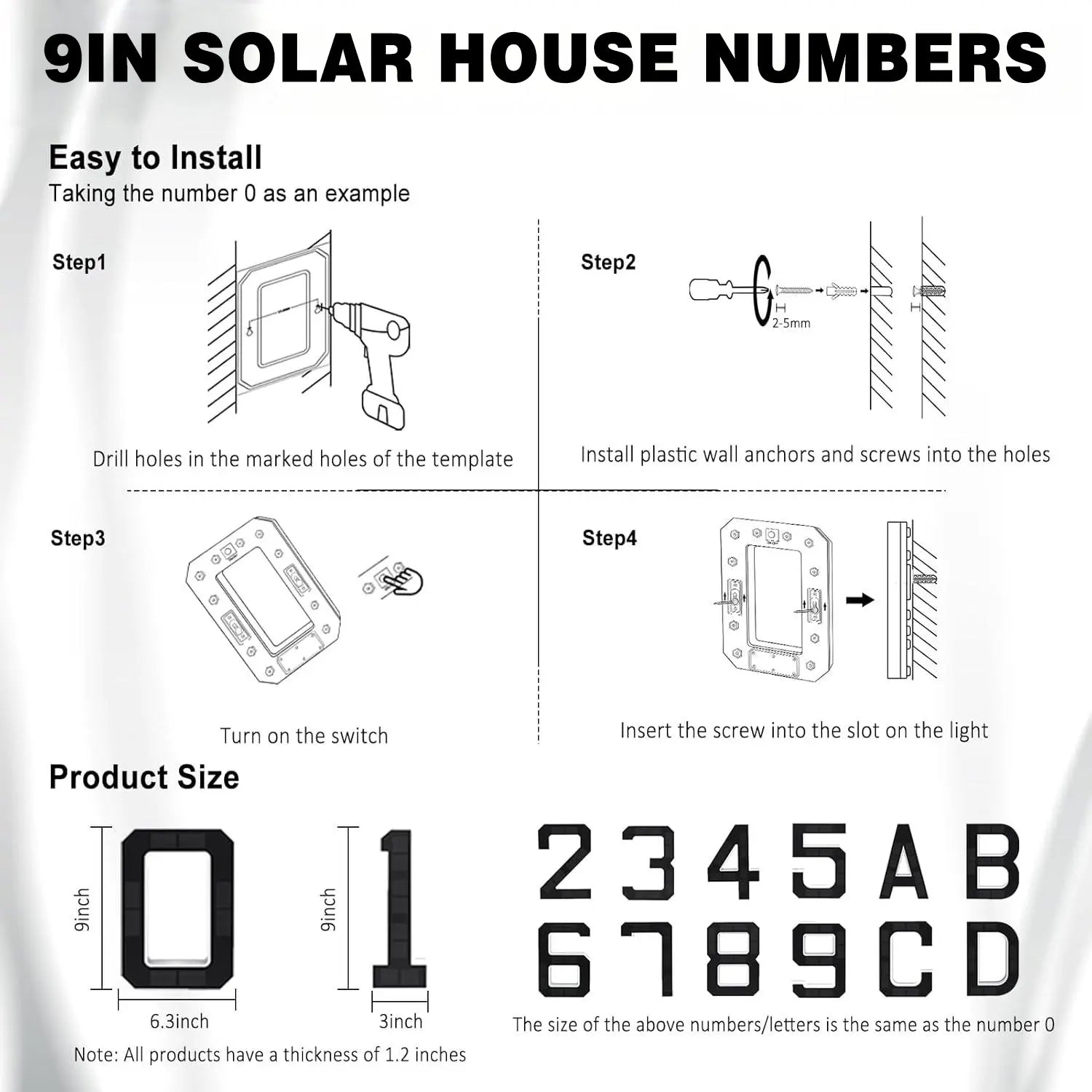 ISUNMEA 9 Inch Solar Lighted House Numbers for Outside, Light up Waterproof LED Address Numbers Signs for Houses, Large Personalized Illuminated Exterior Modern House Numbers Light