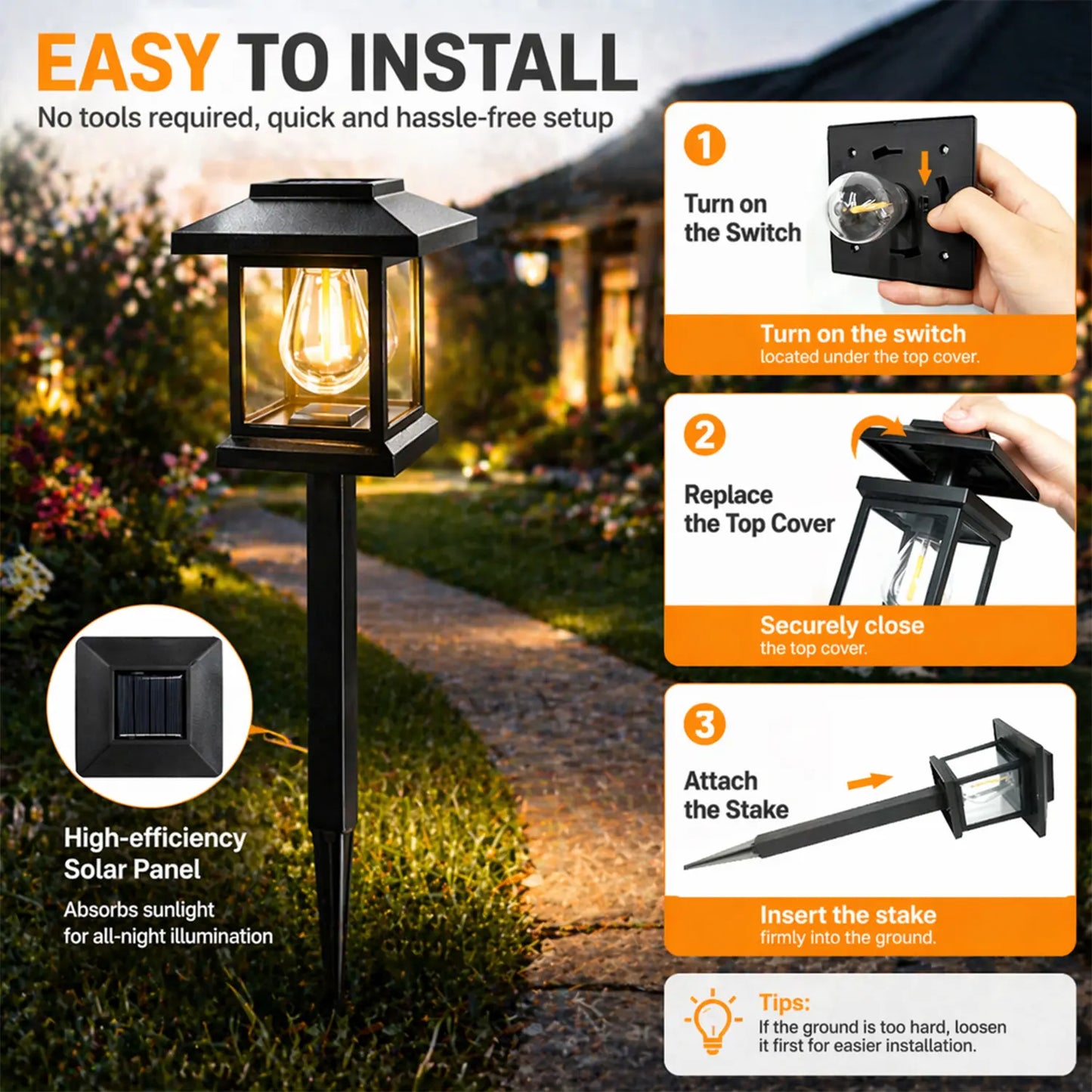 Elegant Solar Pathway Lights – Modern Luxury Design, Easy Installation, Auto On/Off, IP65 Waterproof, Perfect for Garden, Yard, Driveway & Backyard, Decorative Outdoor Solar Floor Lamps