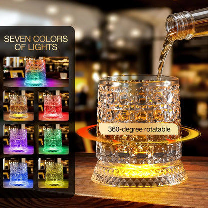 Luxury 360° Rotating Whiskey Glass with Heavy Relief Base - Hand-Painted Crystal Old Fashioned Glass, Unique Embossed Design, 2026 Edition