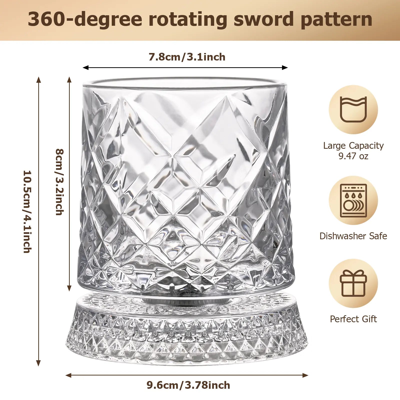 Luxury 360° Spinning Crystal Whiskey Glass – Elegant Stress Relief Barware Gift for Whiskey and Wine Enthusiasts