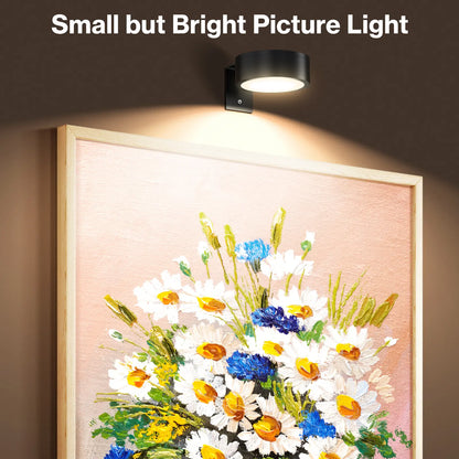 CADRIM Picture Light Wall Light 3 Pack Rechargeable with Remote 12 RGB Colors Dimmable Timer Magnetic Wireless Art Display Lighting for Painting Photo Frame Poster (Renter Friendly)