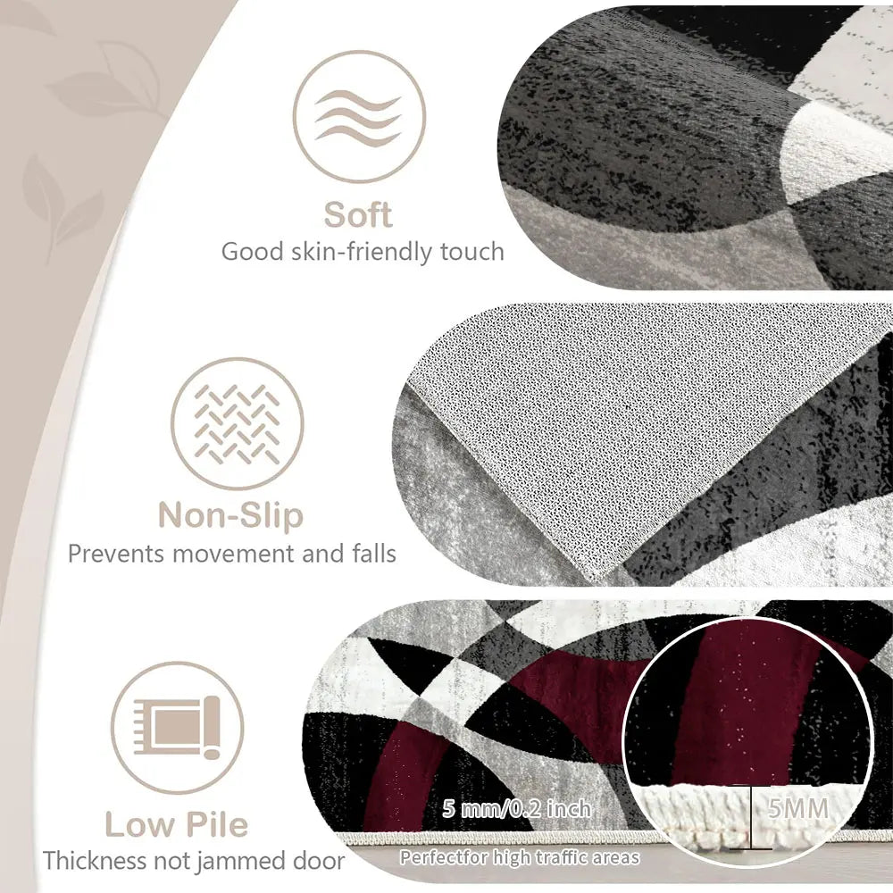 RUGIXE Washable Modern Abstract Area Rug 8X10 5X8 4X6. Ultra Soft Velvet Indoor Carpet with TPR Non-Slip Backing. Black Red Wavy Contemporary Floor Mat for Living Room Bedroom. Pet Friendly, Easy Care Foldable Cozy Decor for Any Space.