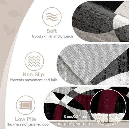 RUGIXE Washable Modern Abstract Area Rug 8X10 5X8 4X6. Ultra Soft Velvet Indoor Carpet with TPR Non-Slip Backing. Black Red Wavy Contemporary Floor Mat for Living Room Bedroom. Pet Friendly, Easy Care Foldable Cozy Decor for Any Space.