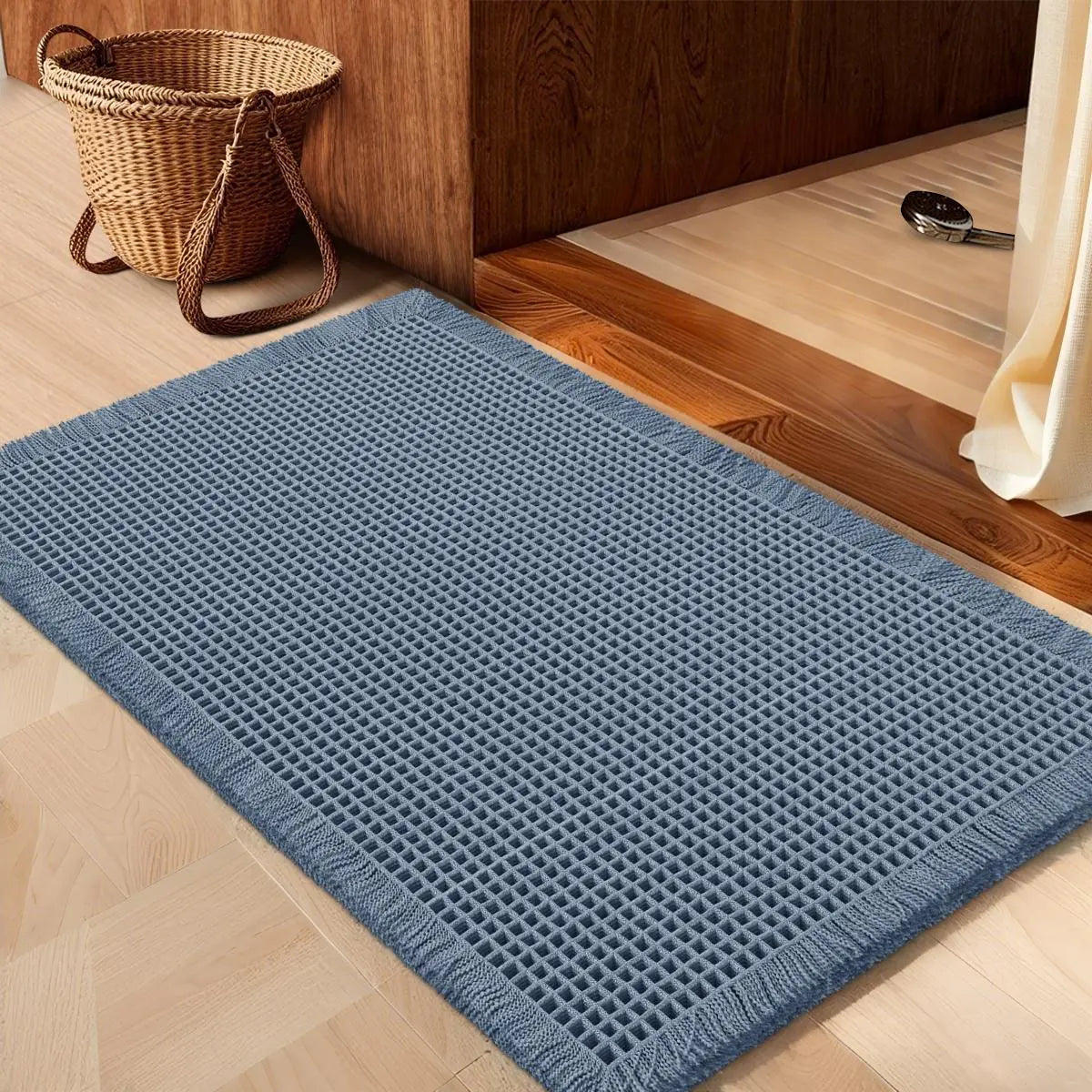 IM HOME Waffle Bath Mat Rugs 1/2/3 Piece, Boho Woven Modern Carpet, Absorbent Non Slip Bathroom Rugs, Soft Washable Bath Rugs with Tassels for Bathroom, Bedroom, Kitchen, Shower, Tub