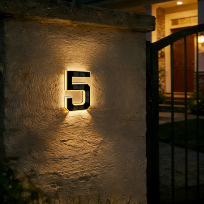 ISUNMEA 9 Inch Solar Lighted House Numbers for Outside, Light up Waterproof LED Address Numbers Signs for Houses, Large Personalized Illuminated Exterior Modern House Numbers Light