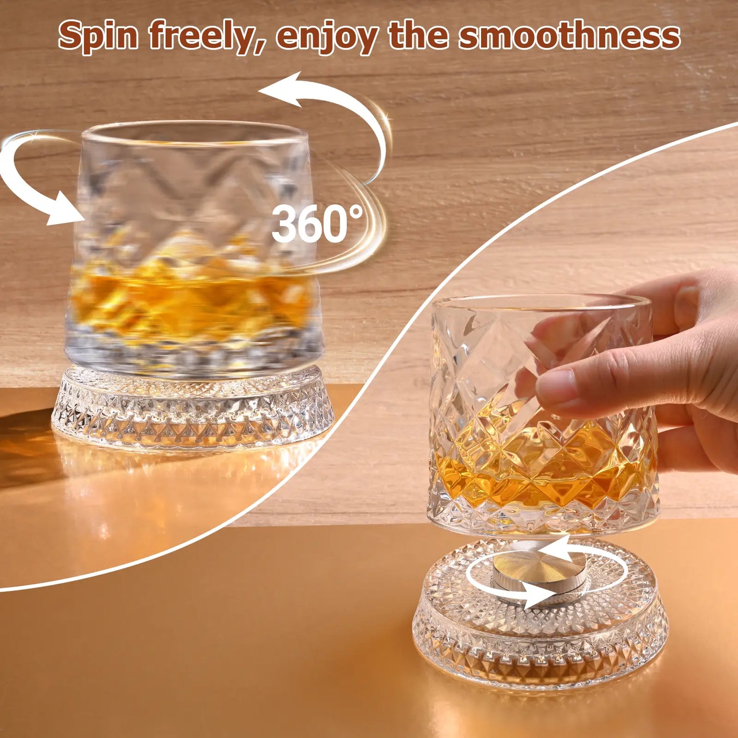 Luxury 360° Spinning Crystal Whiskey Glass – Elegant Stress Relief Barware Gift for Whiskey and Wine Enthusiasts