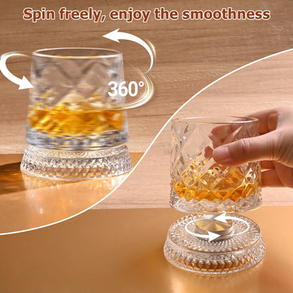 Luxury 360° Spinning Crystal Whiskey Glass – Elegant Stress Relief Barware Gift for Whiskey and Wine Enthusiasts