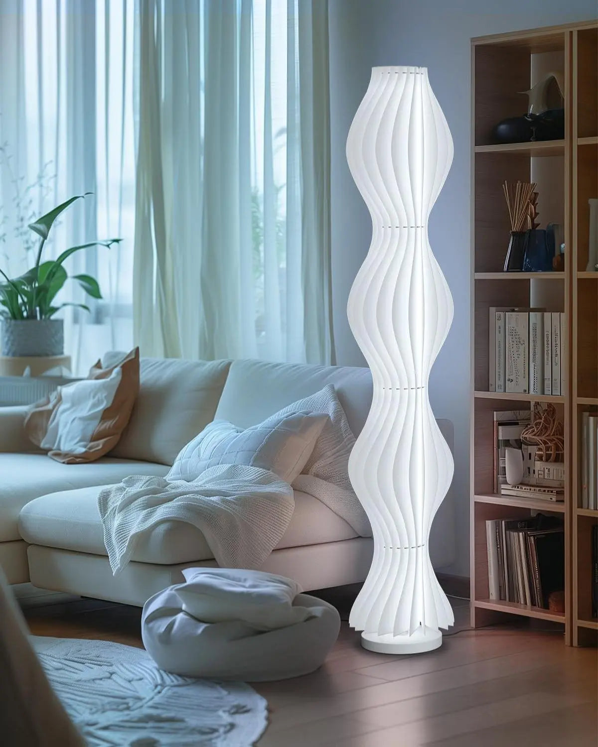 TACAHE Wave Skirt Floor Lamp - 3 Color Temp & Dimmable - Column Standing Floor Lamp with Foot Switch & Remote - 21 Sheets Lampshade - Modern Ambient Light for Living Room, Bedroom - 30W - 66"