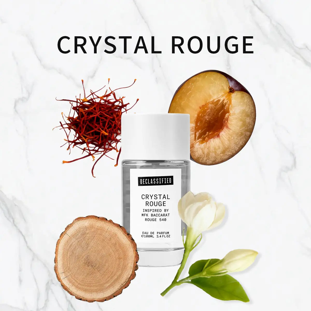 Declassified Crystal Rouge 100Ml Unisex Eau De Parfum - Long-Lasting Amber Woody Scent with Saffron Plum & Amber Notes