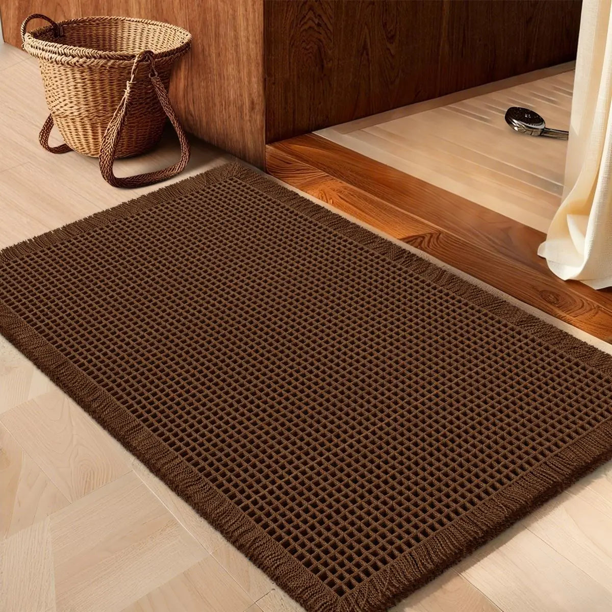 IM HOME Waffle Bath Mat Rugs 1/2/3 Piece, Boho Woven Modern Carpet, Absorbent Non Slip Bathroom Rugs, Soft Washable Bath Rugs with Tassels for Bathroom, Bedroom, Kitchen, Shower, Tub