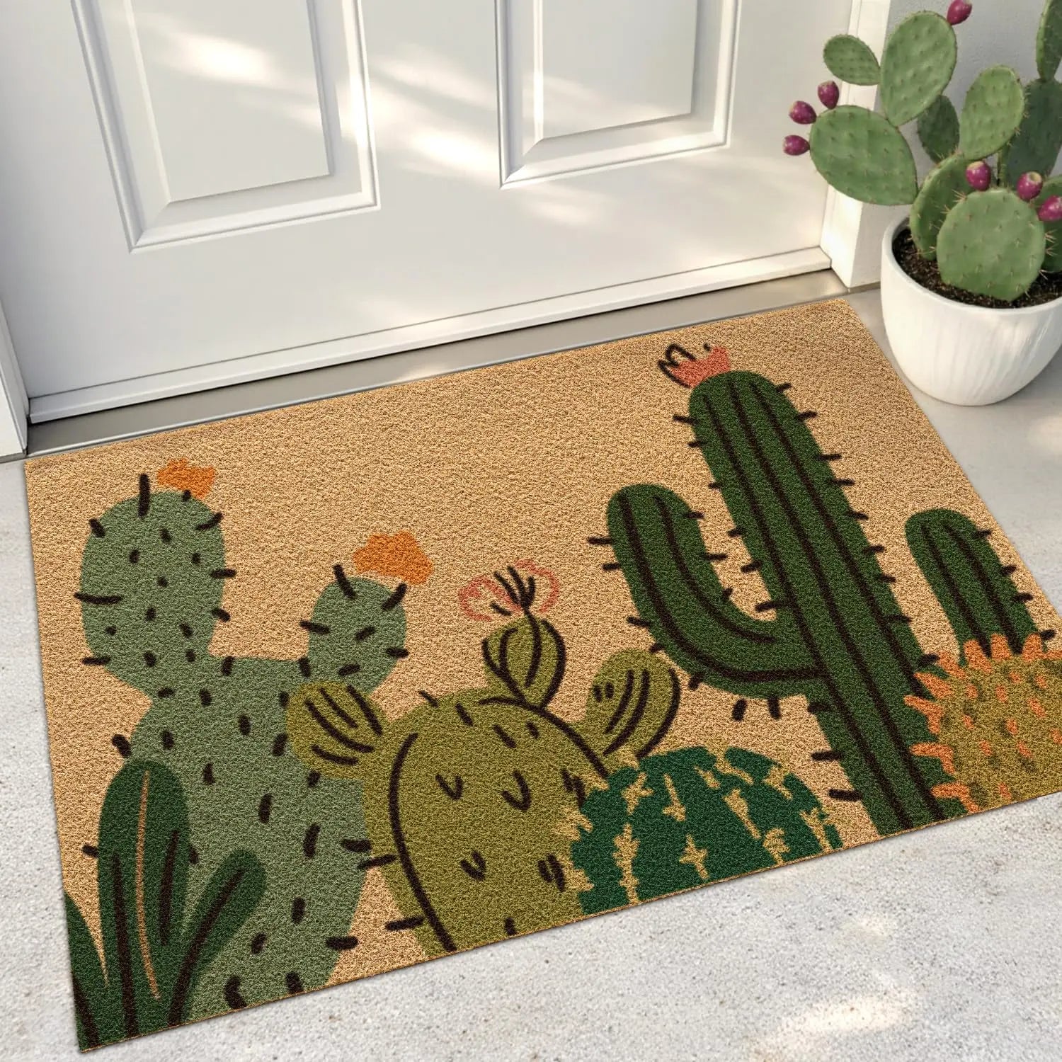 DEXI Front Door Mat outside Entrance Coir, 2X3 Heavy Duty Entry Tropical Plant Doormat, Non Slip Exterior Entryway Floor Dirt Trapper for Porch Patio, Green Monstera Leaves