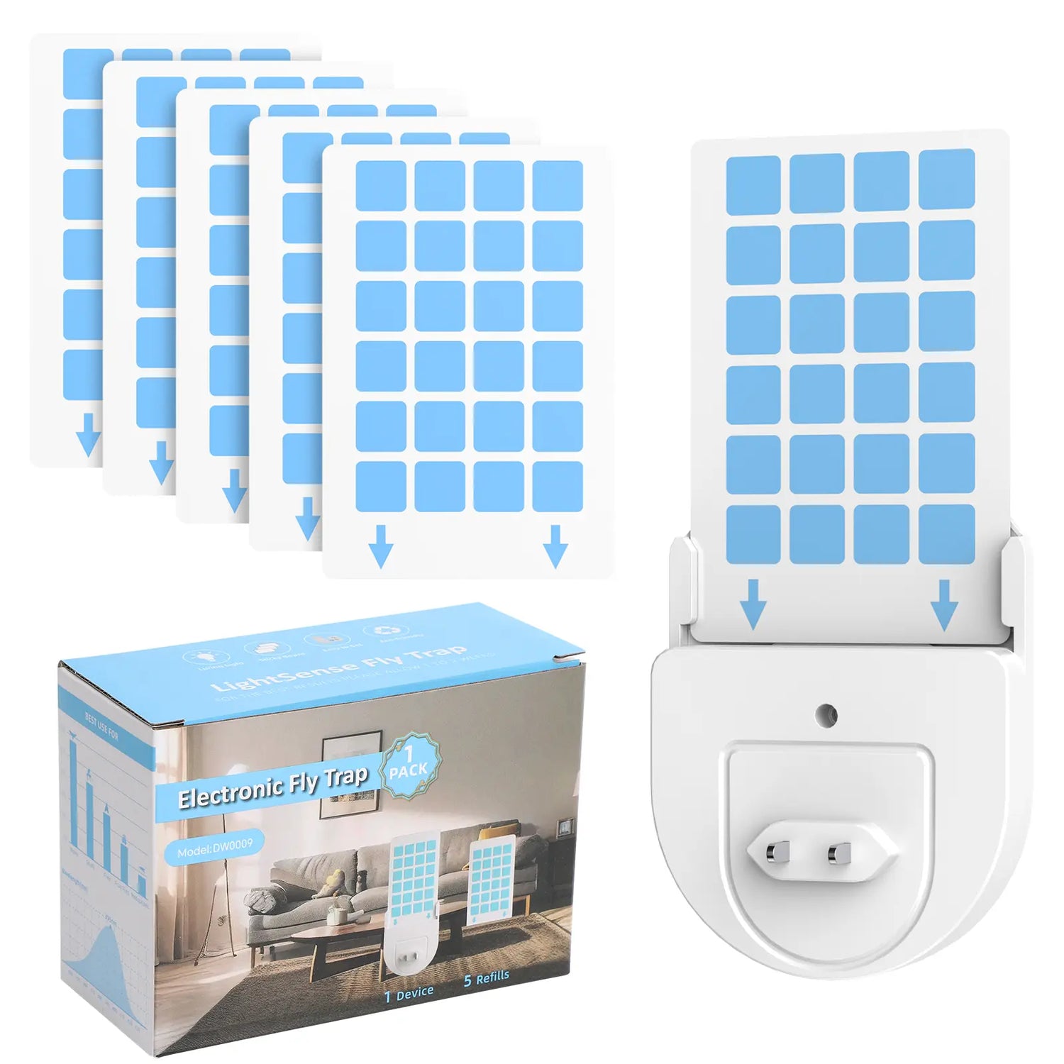 (1 Device + 5 Refills) PIMAG Fruit Fly Traps for Indoors, Flying Insert Trap and Gnat Traps for House Indoor, Plug in Light Flying Insect Trap, Gnat Killer Bug Zapper Indoor