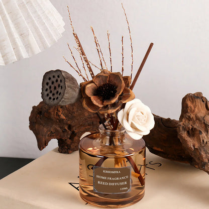 KBHOMFRA Reed Diffuser Jasmine Cedar Sandalwood Scent 4.06Fl.Oz Essential Oil Long-Lasting Fragrance for Livingroom Bedroom & Bathroom with Dried Flowers
