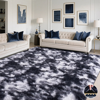 PLUMLIK Blue Grey Area Rugs for Living Room Bedroom, Upgrade Non Slip Fluffy Soft Shag Carpet, Kid and Pet Friendly, Rugs with 4 Stickers, Indoor Floor Shaggy Plush Rug Silky, Esthetic Decor, Gift for Mother'S Day, Easter, Dry Clean Only