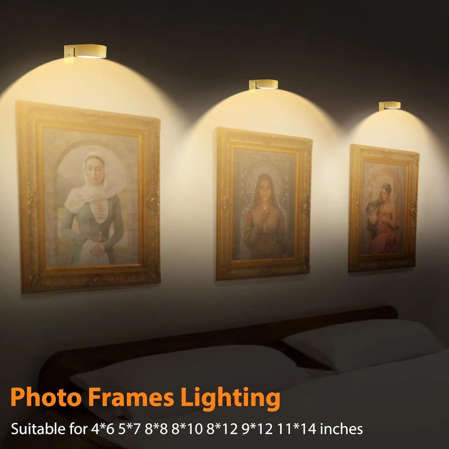 3 PCS Battery Operated Painting Lights, Magnetic LED Painting Lights with Remote Dimming and Timer, 3 Lighting Modes Art Display Lights for Frame Displays, Wireless Wall Decor Puck Lights, Gold Night Light Battery Operated Counter Lamp
