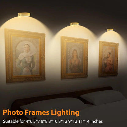 3 PCS Battery Operated Painting Lights, Magnetic LED Painting Lights with Remote Dimming and Timer, 3 Lighting Modes Art Display Lights for Frame Displays, Wireless Wall Decor Puck Lights, Gold Night Light Battery Operated Counter Lamp