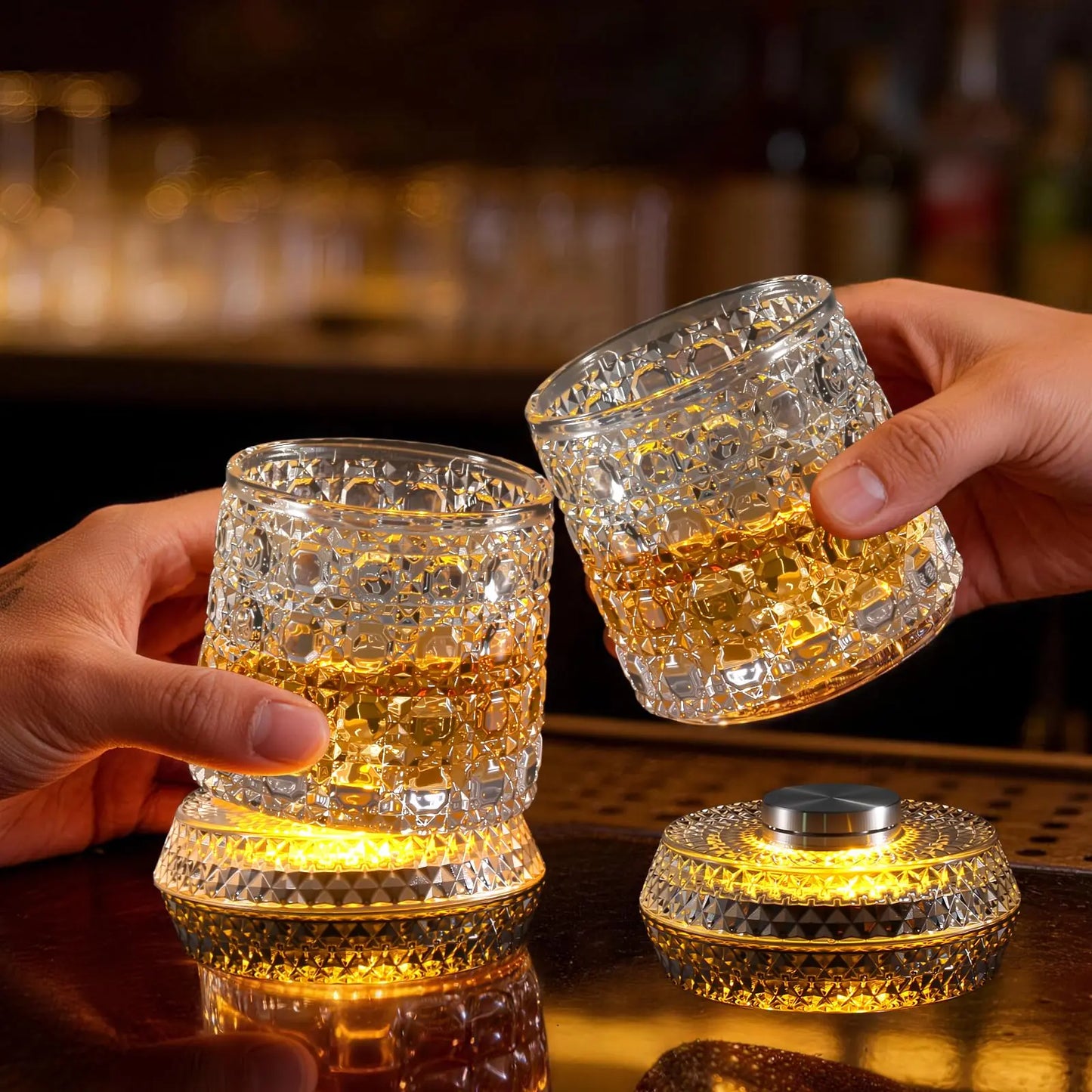Luxury 360° Rotating Whiskey Glass with Heavy Relief Base - Hand-Painted Crystal Old Fashioned Glass, Unique Embossed Design, 2026 Edition