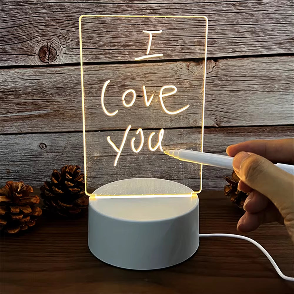 Illuminate Your Space with the Versatile LED Memo Board Night Light - USB-Powered, Erasable Acrylic Message Board for Home and Holidays