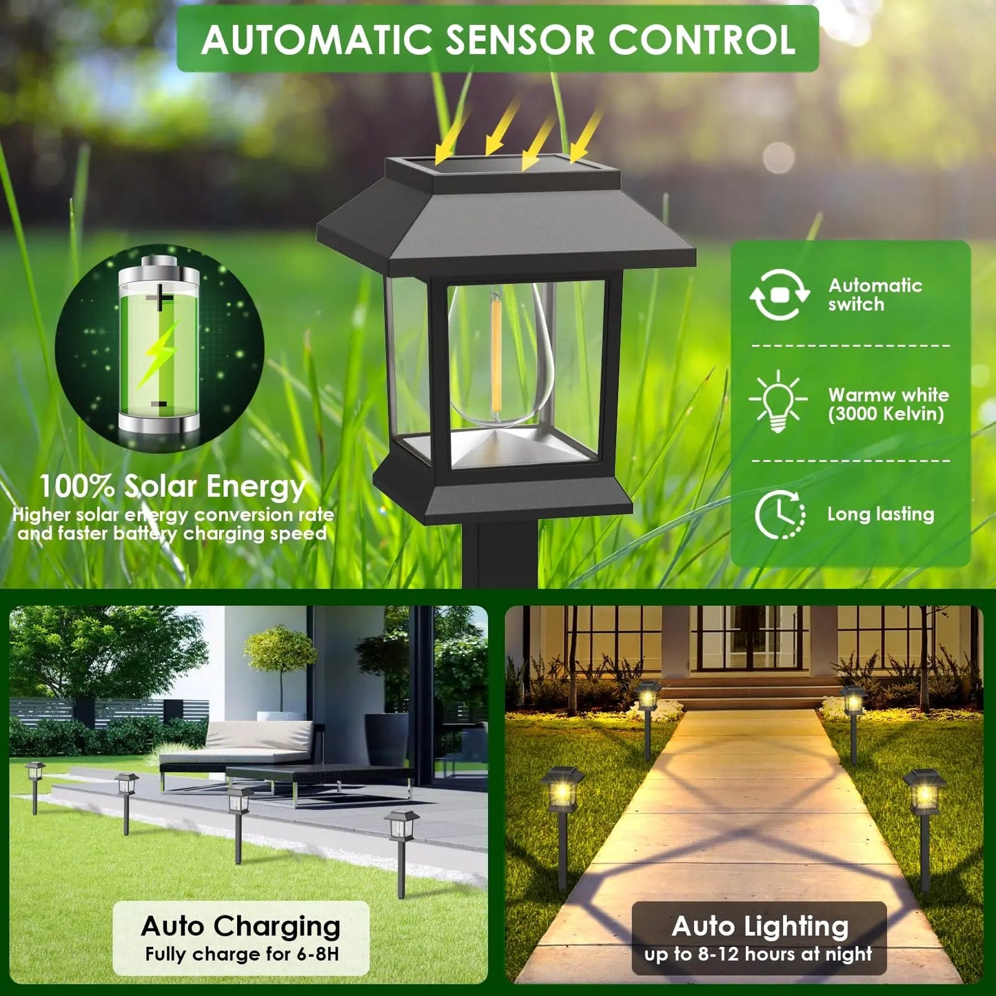 Elegant Solar Pathway Lights – Modern Luxury Design, Easy Installation, Auto On/Off, IP65 Waterproof, Perfect for Garden, Yard, Driveway & Backyard, Decorative Outdoor Solar Floor Lamps