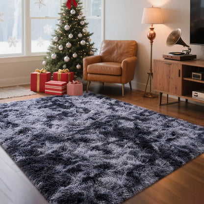 PLUMLIK Blue Grey Area Rugs for Living Room Bedroom, Upgrade Non Slip Fluffy Soft Shag Carpet, Kid and Pet Friendly, Rugs with 4 Stickers, Indoor Floor Shaggy Plush Rug Silky, Esthetic Decor, Gift for Mother'S Day, Easter, Dry Clean Only