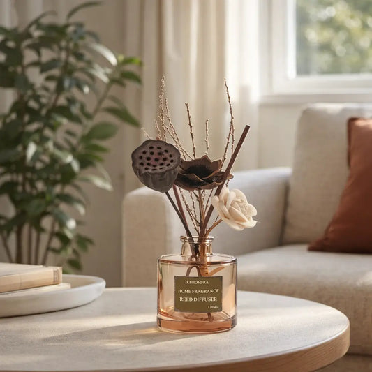 KBHOMFRA Reed Diffuser Jasmine Cedar Sandalwood Scent 4.06Fl.Oz Essential Oil Long-Lasting Fragrance for Livingroom Bedroom & Bathroom with Dried Flowers