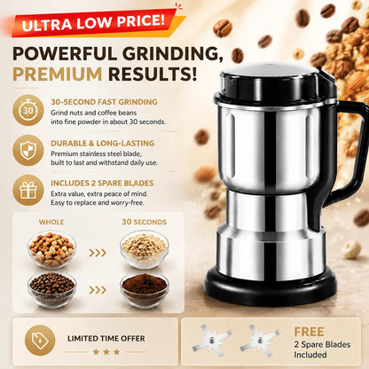 Multifunctional Electric Coffee and Spice Grinder - 300W Large Capacity with 2 Complimentary Knives, Ideal for Grinding Coffee Beans, Spices, Nuts, and Grains for Kitchen and Pantry Use