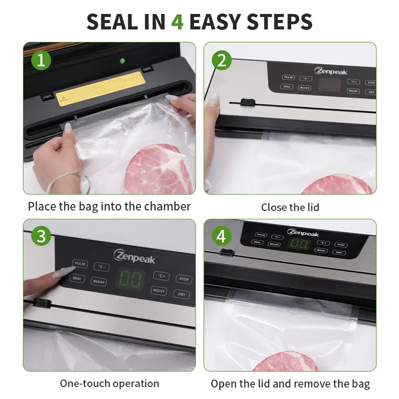 Zenpeak Professional Food Vacuum Sealer with 6mm Wide Seal, Integrated Bag Cutter, Dry & Moist Modes, External Sealing for Bags and Mason Jars, Removable Drip Tray - Ideal Mother's Day Gift