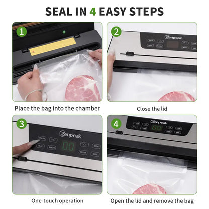 Zenpeak Professional Food Vacuum Sealer with 6mm Wide Seal, Integrated Bag Cutter, Dry & Moist Modes, External Sealing for Bags and Mason Jars, Removable Drip Tray - Ideal Mother's Day Gift