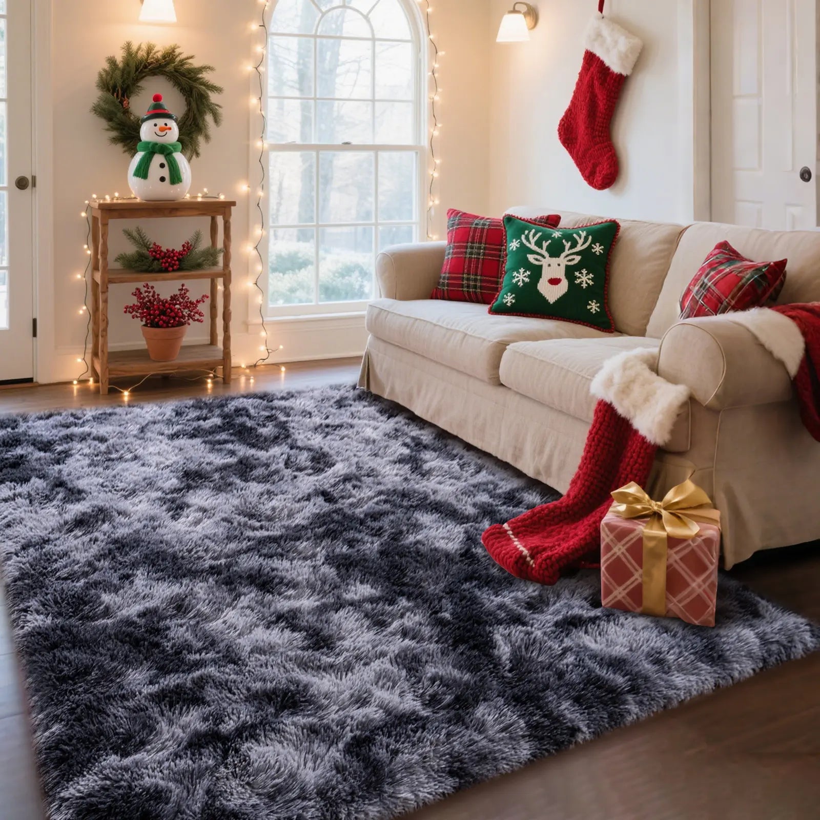 PLUMLIK Blue Grey Area Rugs for Living Room Bedroom, Upgrade Non Slip Fluffy Soft Shag Carpet, Kid and Pet Friendly, Rugs with 4 Stickers, Indoor Floor Shaggy Plush Rug Silky, Esthetic Decor, Gift for Mother'S Day, Easter, Dry Clean Only