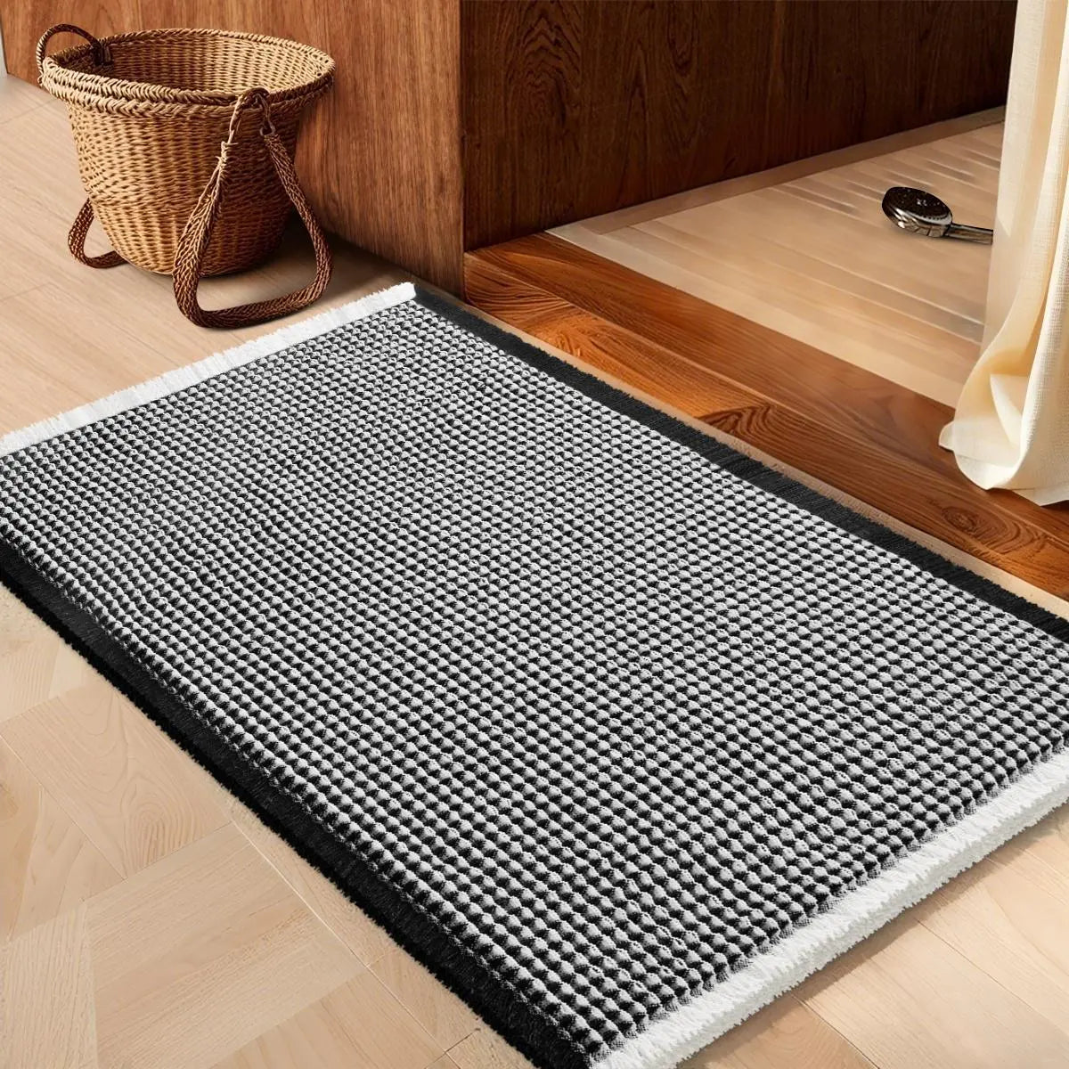 IM HOME Waffle Bath Mat Rugs 1/2/3 Piece, Boho Woven Modern Carpet, Absorbent Non Slip Bathroom Rugs, Soft Washable Bath Rugs with Tassels for Bathroom, Bedroom, Kitchen, Shower, Tub