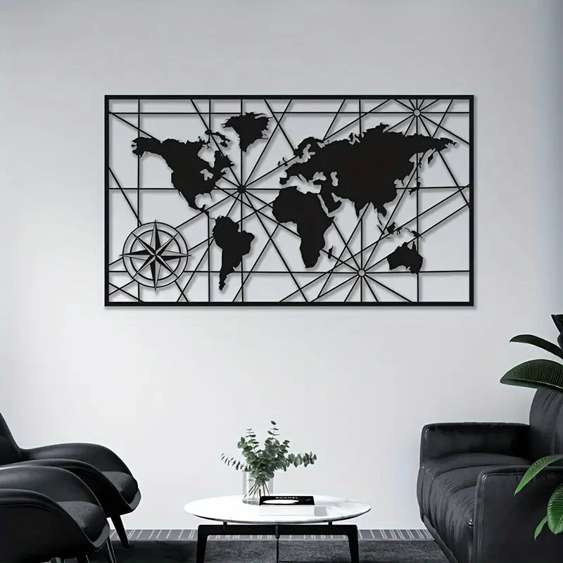 Large Geometric Acrylic  World Map Wall Art - Unique Black acrylic Decor for Living Room, Bedroom, Office, Dining Area & Kitchen - Modern Home Accent Piece